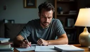 A Frustrated Homeowner Reviewing Paperwork at a Damaged Home